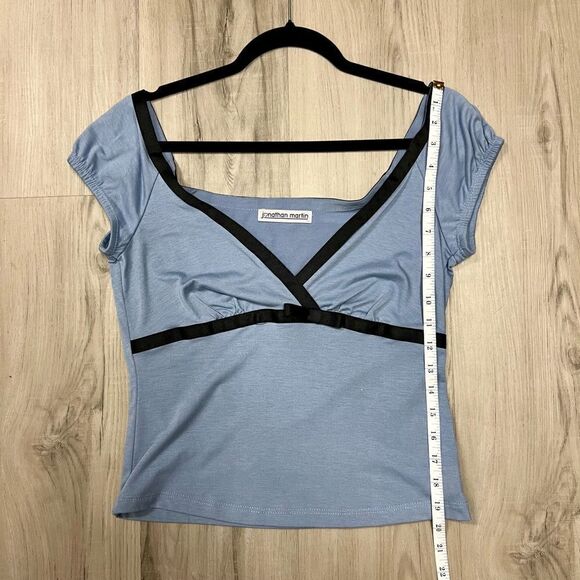 Vintage y2k Jonathan Martin top. Deep v neckline empire in blue and black szL - Picture 5 of 11